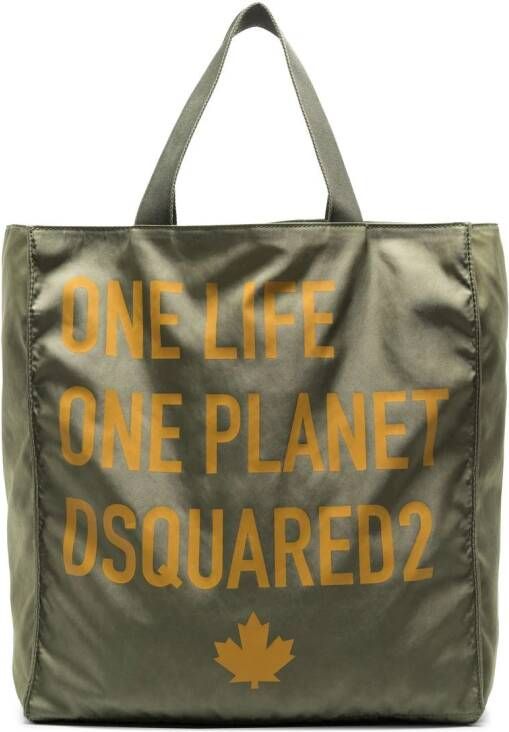 DSQUARED2 One Planet shopper met tekst Groen