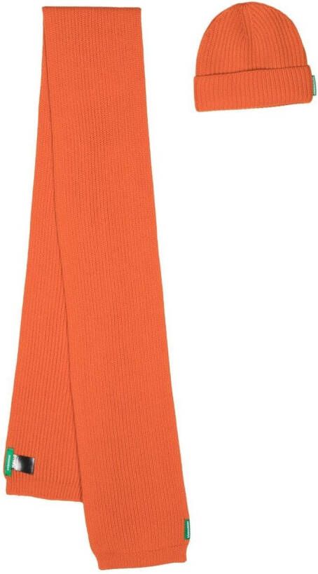 DSQUARED2 Ribgebreide muts en sjaal Oranje