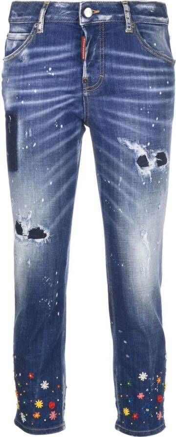 DSQUARED2 Skinny jeans met bloemenmotief Blauw