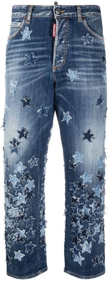 DSQUARED2 star-embellished cropped jeans Blauw