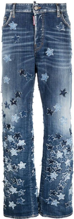 Dsquared2 star-motif patchwork jeans Blauw