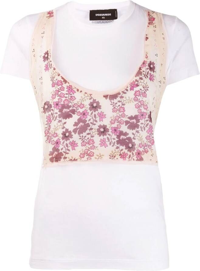 Dsquared2 T-shirt met bloemenprint Wit