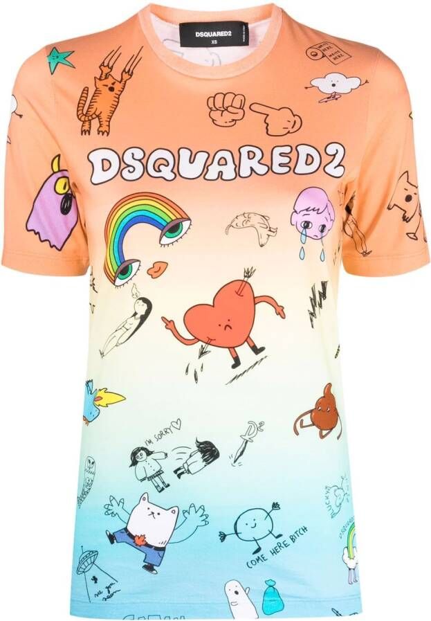 Dsquared2 T-shirt met print Oranje