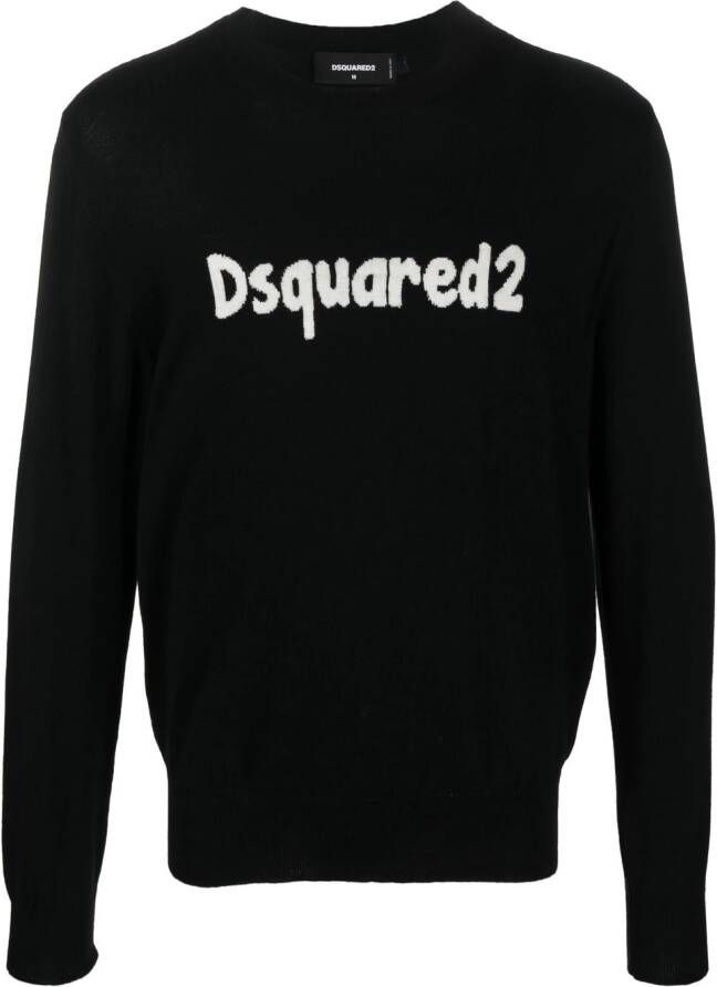 Dsquared2 Trui met logo intarsia Zwart