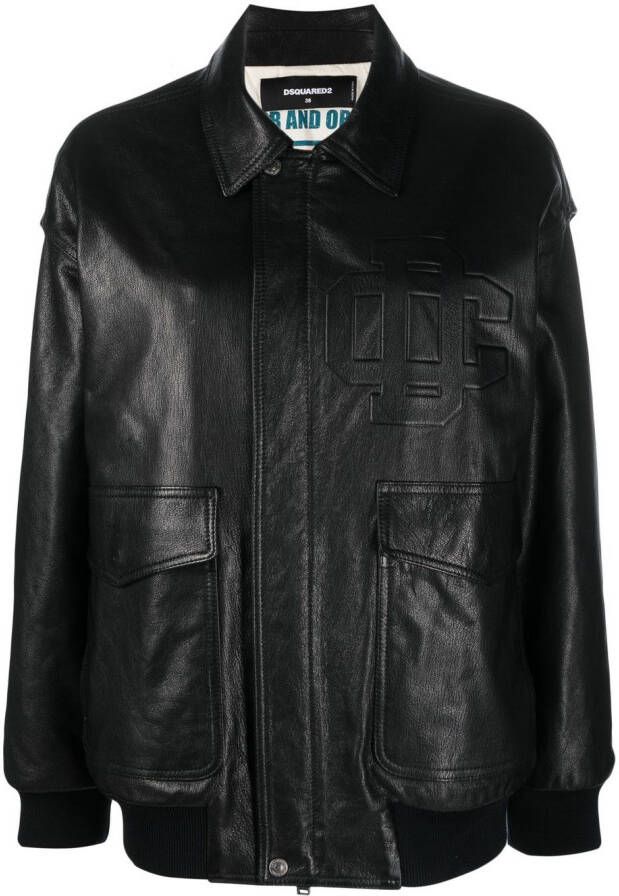 Dsquared2 zipped goatskin bomber jacket Zwart