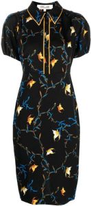 DVF Diane von Furstenberg butterfly-print midi shirtdress Zwart