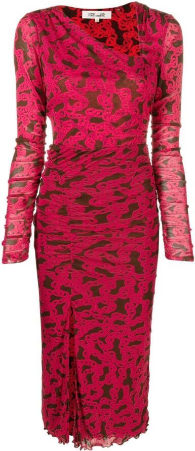 DVF Diane von Furstenberg Midi-jurk met kettingprint Roze
