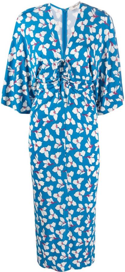 DVF Diane von Furstenberg Midi-jurk met bloemenprint Blauw