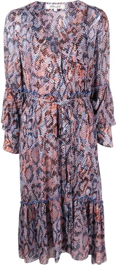 DVF Diane von Furstenberg Wikkeljurk met slangenhuid effect Veelkleurig
