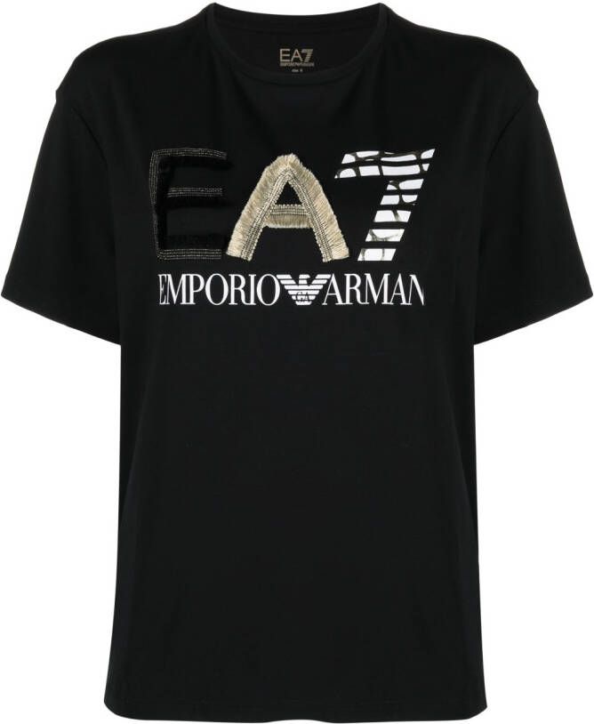 Ea7 Emporio Armani T-shirt verfraaid met strass Zwart