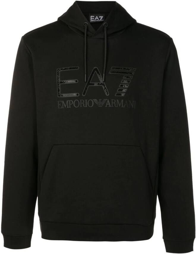 Ea7 Emporio Armani Hoodie met geborduurd logo Zwart
