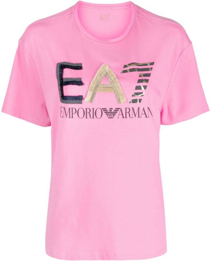 Ea7 Emporio Armani T-shirt verfraaid met franje Roze