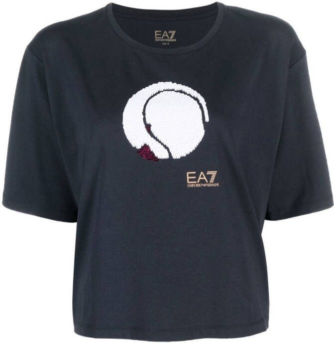 Ea7 Emporio Armani T-shirt verfraaid met pailletten Blauw