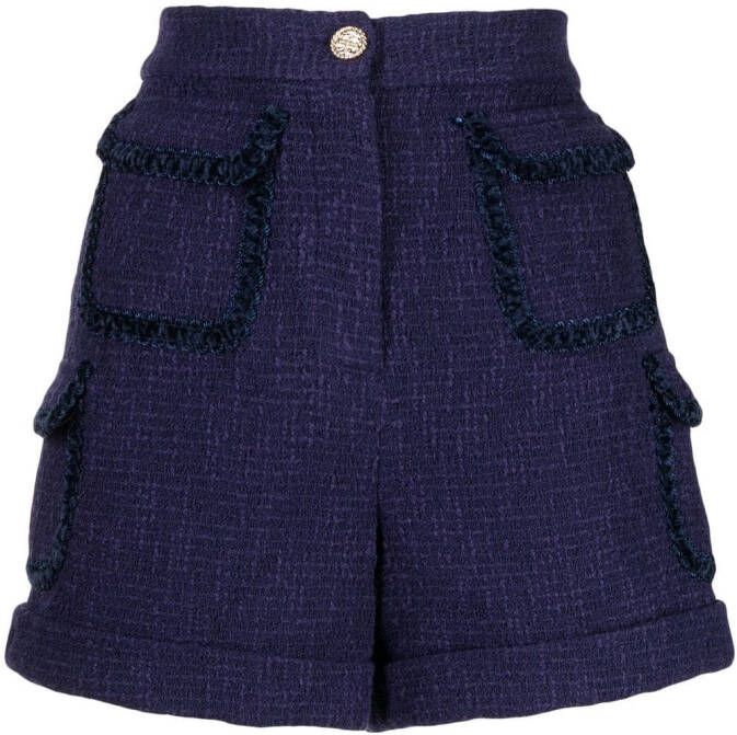 Edward Achour Paris Shorts met tweed zakken Blauw