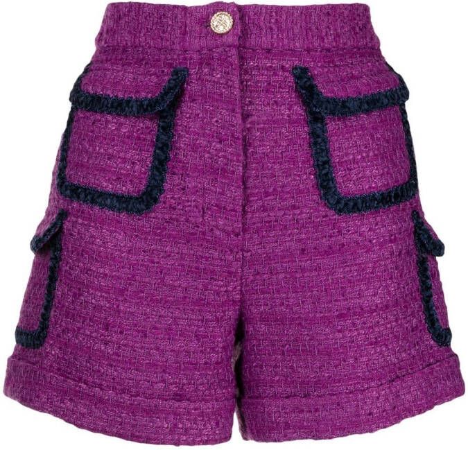 Edward Achour Paris Shorts met tweed zakken Paars