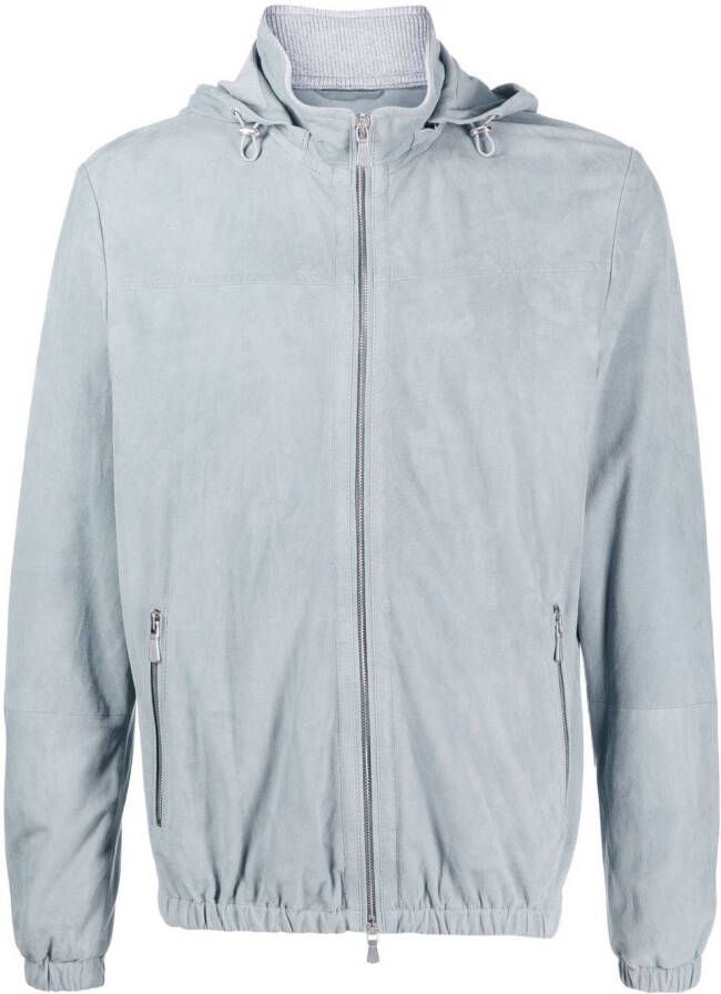 Eleventy Leren jack Blauw