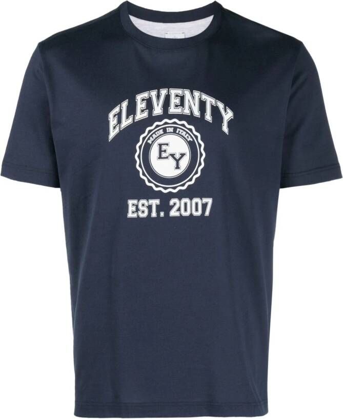 Eleventy T-shirt met logoprint Blauw