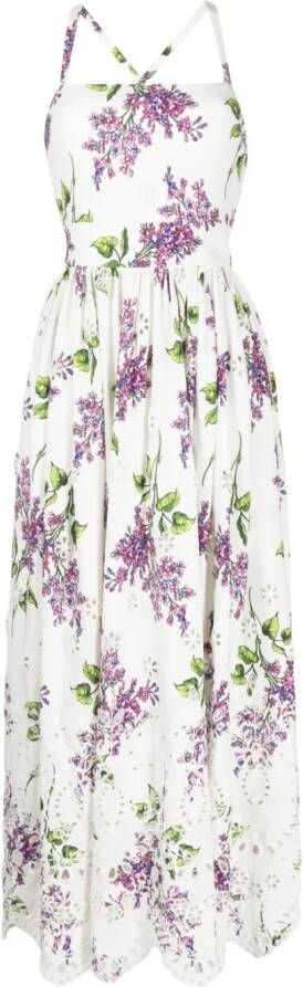Elie Saab Midi-jurk met bloemenprint Wit