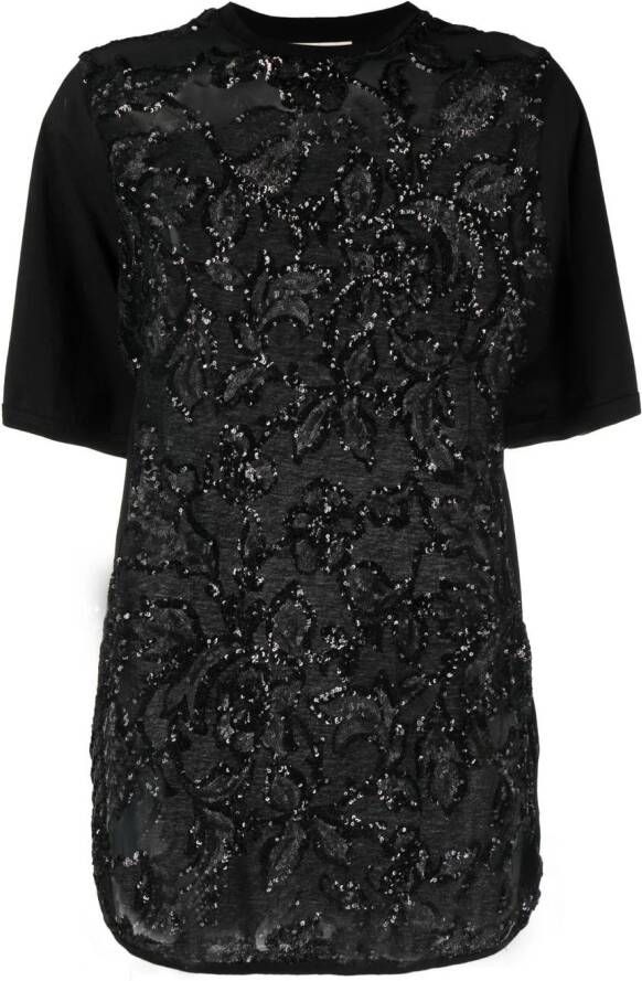 Elie Saab T-shirt met geborduurde bloemen Zwart