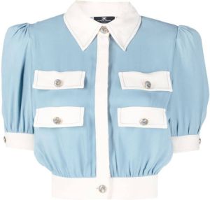 Elisabetta Franchi button-up cropped shirt Blauw