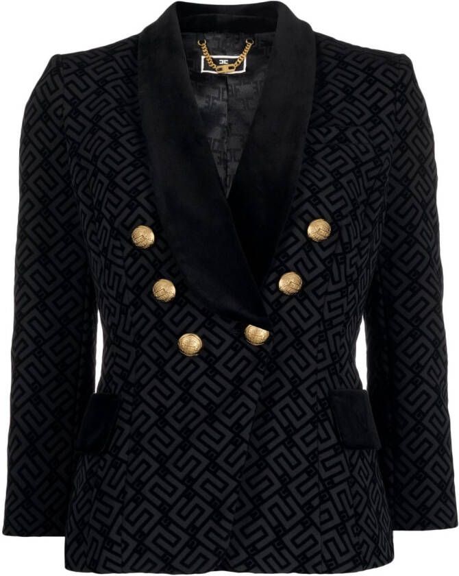 Elisabetta Franchi flocked double-breasted blazer Zwart