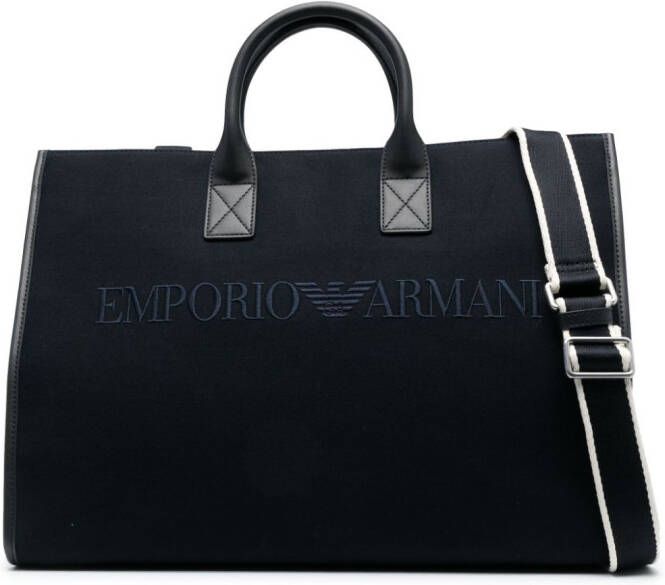 Emporio Armani Shopper met geborduurd logo Blauw