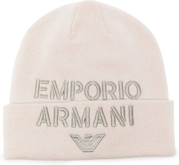 Emporio Armani Muts met geborduurd logo Beige