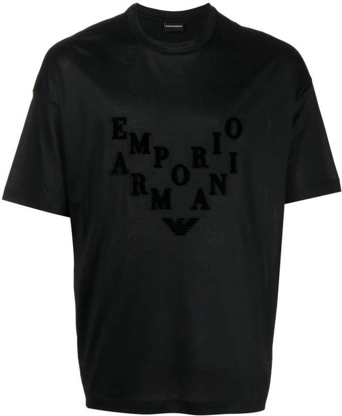Emporio Armani flocked-logo short-sleeved T-shirt Zwart