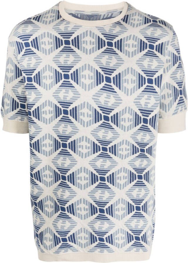 Emporio Armani geometric-pattern cotton jumper Beige