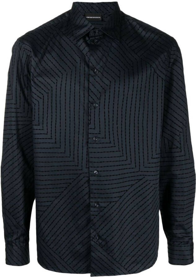 Emporio Armani geometric-print long-sleeve shirt Blauw
