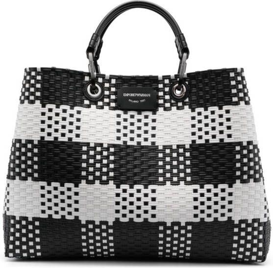 Emporio Armani Geruite shopper Zwart