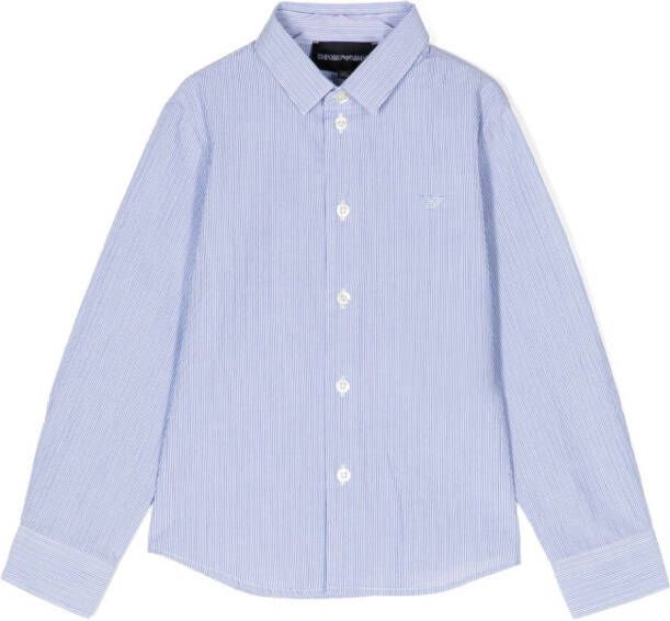 Emporio Ar i Kids Shirt met geborduurd logo Blauw