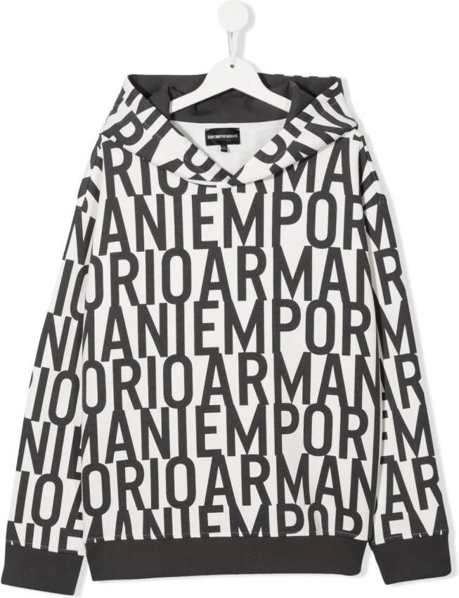 Emporio Ar i Kids Hoodie met logoprint Wit