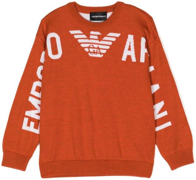 Emporio Ar i Kids intarsia-knit logo crew-neck jumper Oranje
