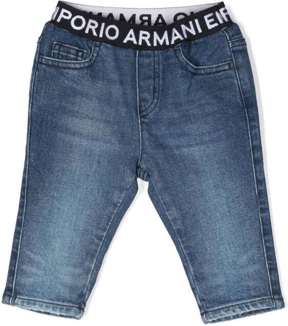 Emporio Ar i Kids Jeans met logoband Blauw