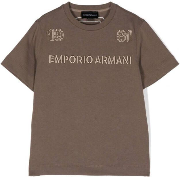Emporio Ar i Kids T-shirt met geborduurd logo Bruin