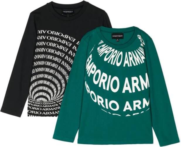 Emporio Armani Kids Twee T-shirts met logoprint Zwart