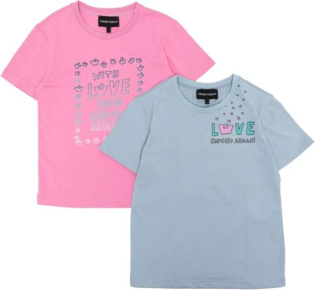 Emporio Armani Kids Twee T-shirts met logoprint Blauw