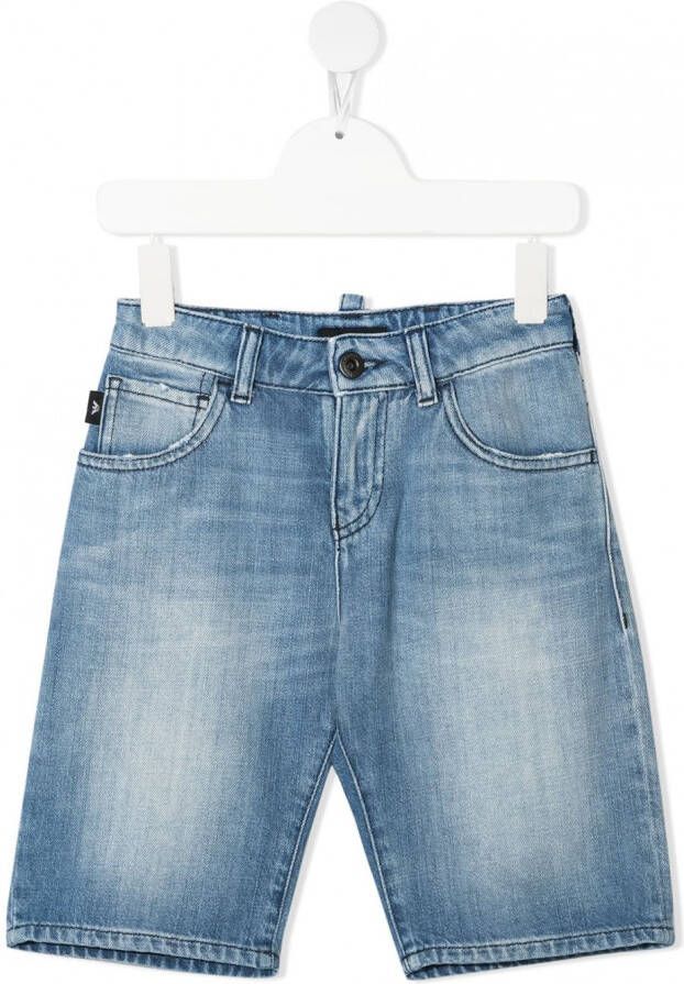 Emporio Ar i Kids Spijkershorts met vervaagd effect Blauw