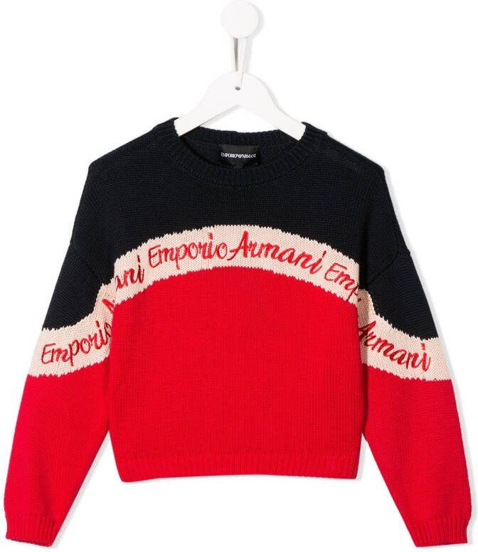Emporio Ar i Kids Sweater met colourblocking Blauw