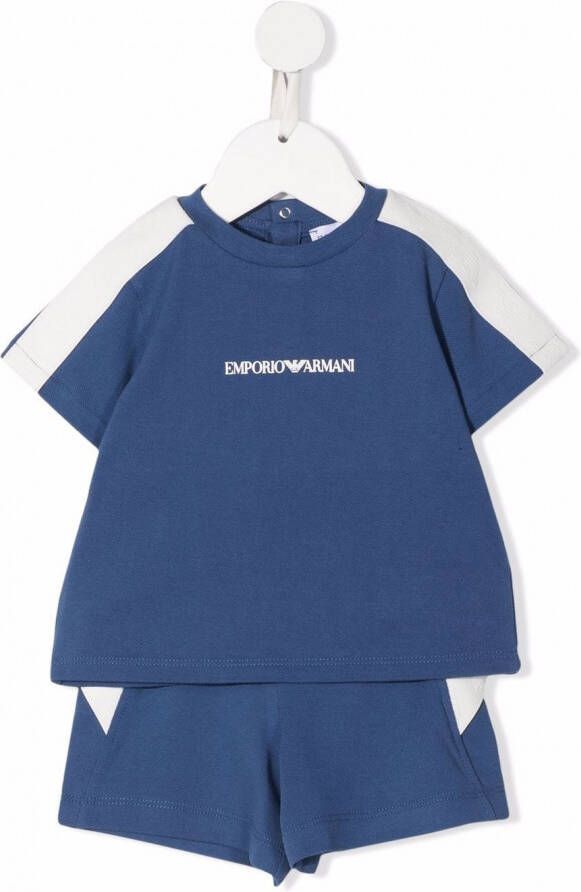 Emporio Ar i Kids T-shirt en shorts met logoprint Blauw