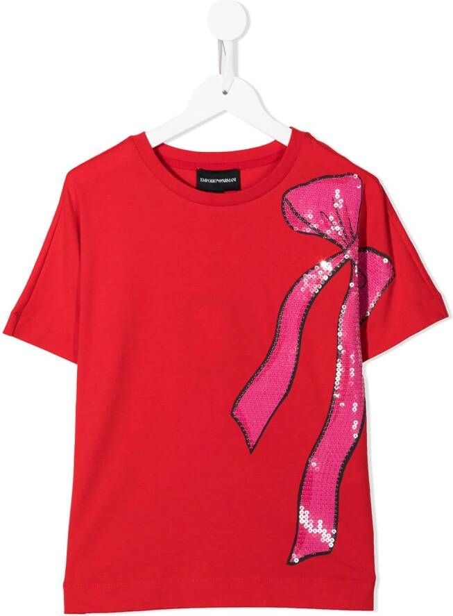Emporio Ar i Kids T-shirt verfraaid met pailletten Rood