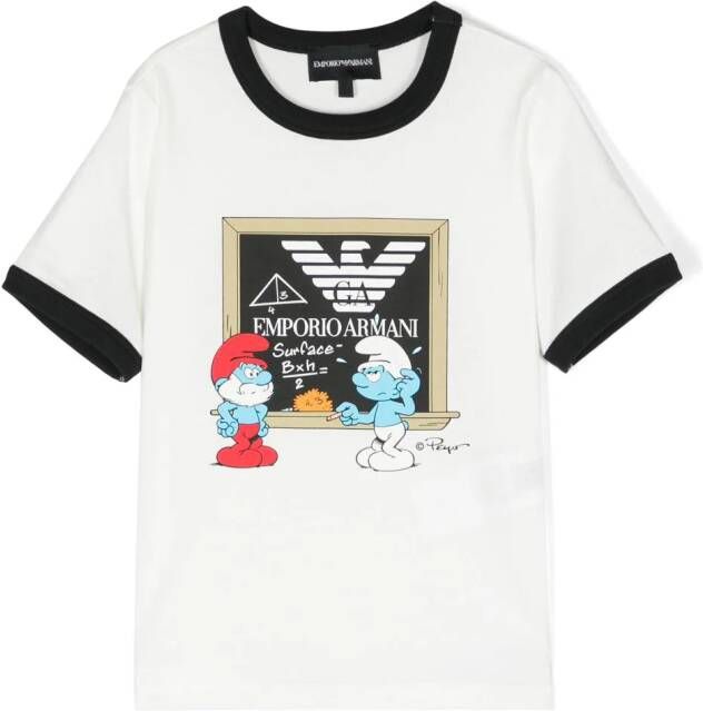 Emporio Ar i Kids x Smurfs T-shirt met logoprint Wit