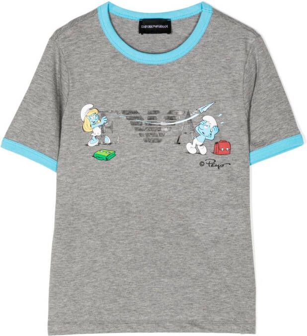 Emporio Ar i Kids x Smurfs T-shirt met logoprint Grijs