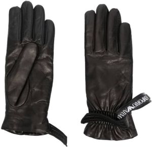 Emporio Armani leather logo-strap gloves Zwart