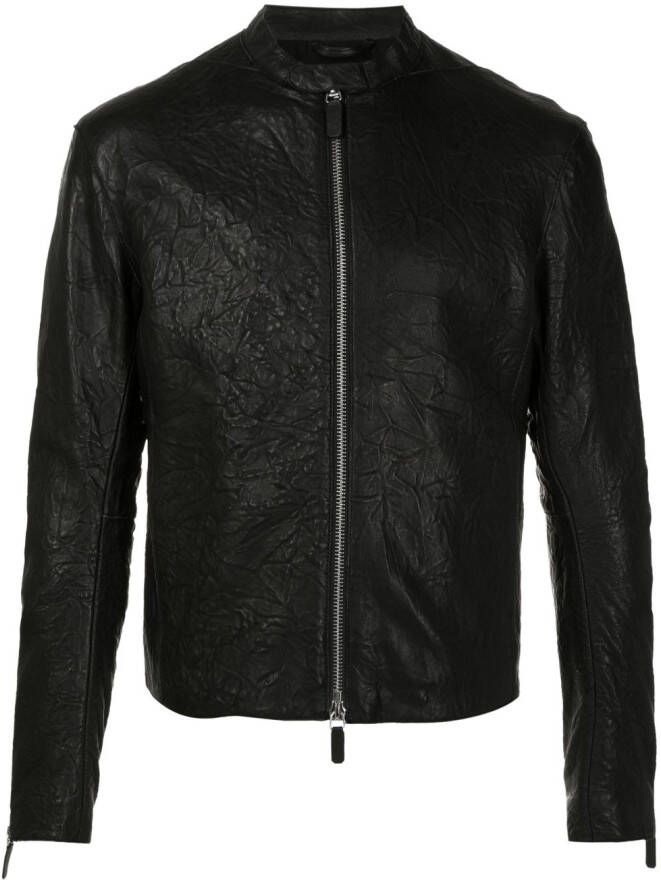 Emporio Armani Leren jack Zwart