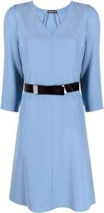 Emporio Armani logo-belt V-neck dress Blauw