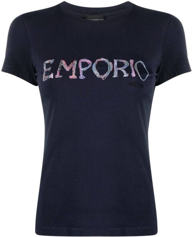 Emporio Armani T-shirt met geborduurd logo Blauw