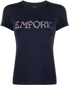 Emporio Armani logo-embroidered T-shirt Blauw