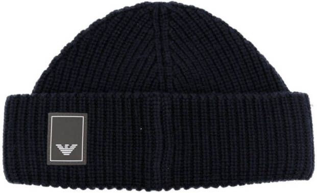 Emporio Armani Ribgebreide muts Blauw